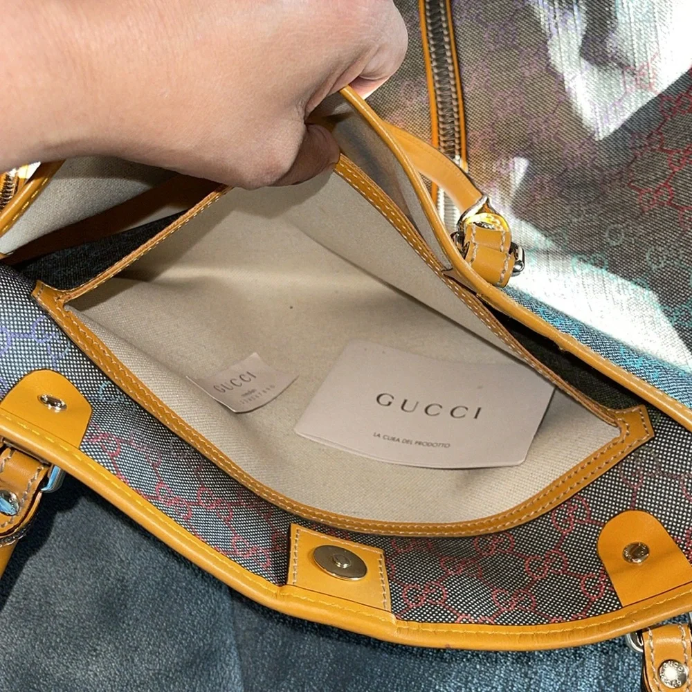 Sold Preloved Gucci tote bag pristine condition gorgeous grey with multi color - Picture 14 of 15